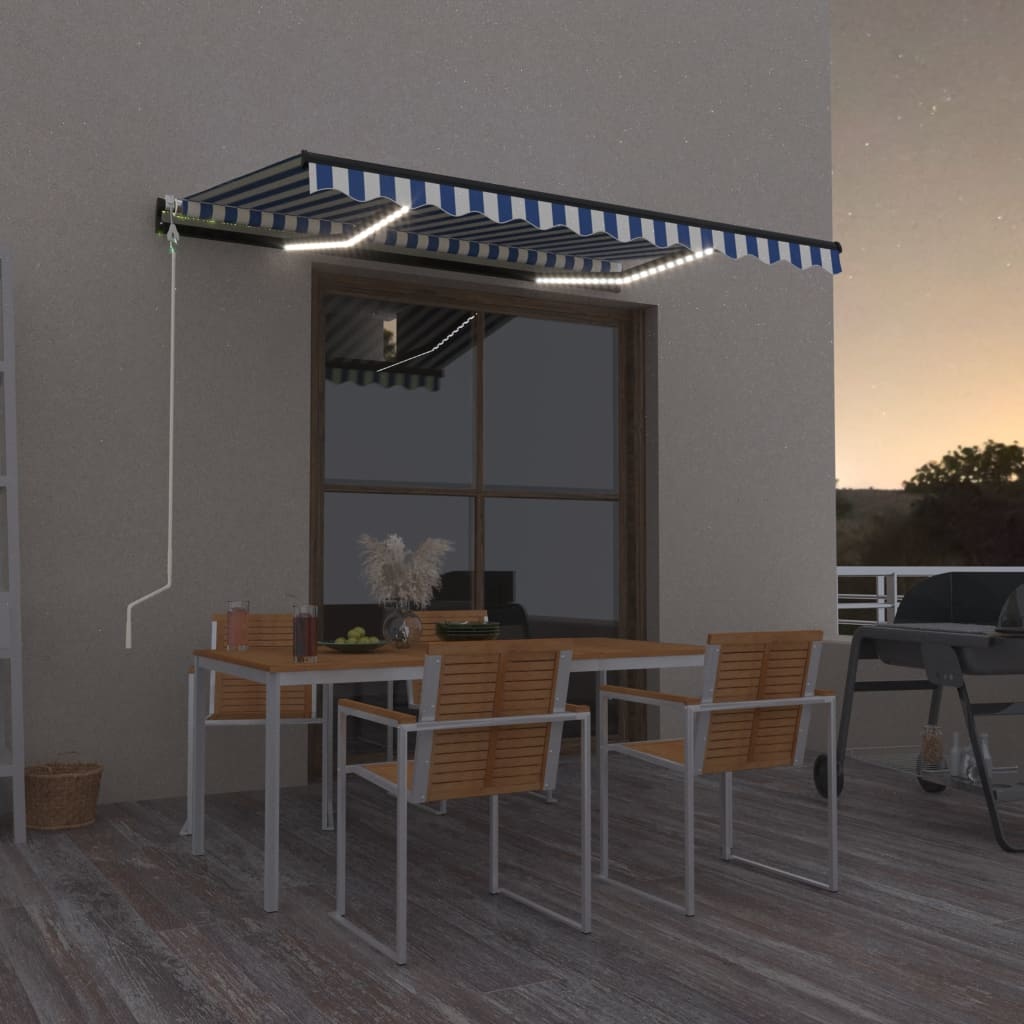 VidaXL Luifel automatisch met LED en windsensor 350x250 cm blauw wit