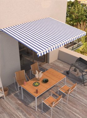 VidaXL Luifel handmatig uittrekbaar 400x350 cm blauw en wit