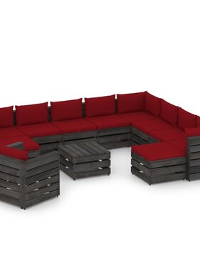 VidaXL 12-delige Loungeset met kussens grijs geïmpregneerd hout
