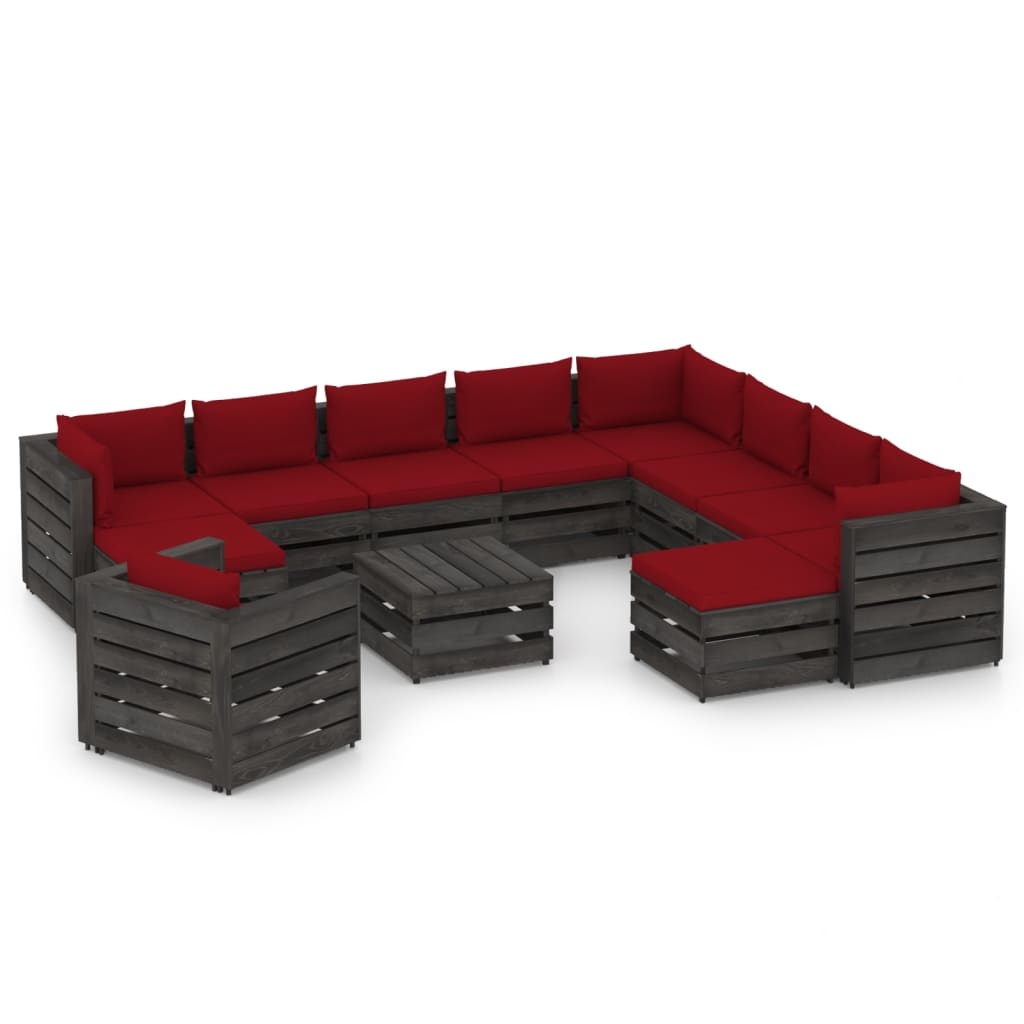 VidaXL 12-delige Loungeset met kussens grijs geïmpregneerd hout
