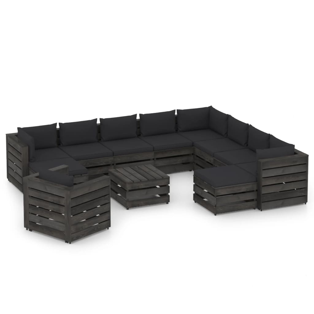 VidaXL 12-delige Loungeset met kussens grijs geïmpregneerd hout