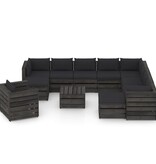 VidaXL 12-delige Loungeset met kussens grijs geïmpregneerd hout