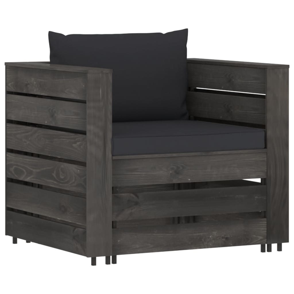 VidaXL 12-delige Loungeset met kussens grijs geïmpregneerd hout