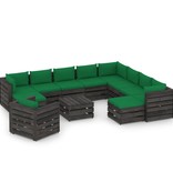 vidaXL 12-delige Loungeset met kussens grijs geïmpregneerd hout