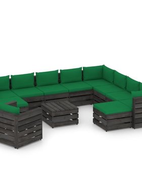 VidaXL 12-delige Loungeset met kussens grijs geïmpregneerd hout