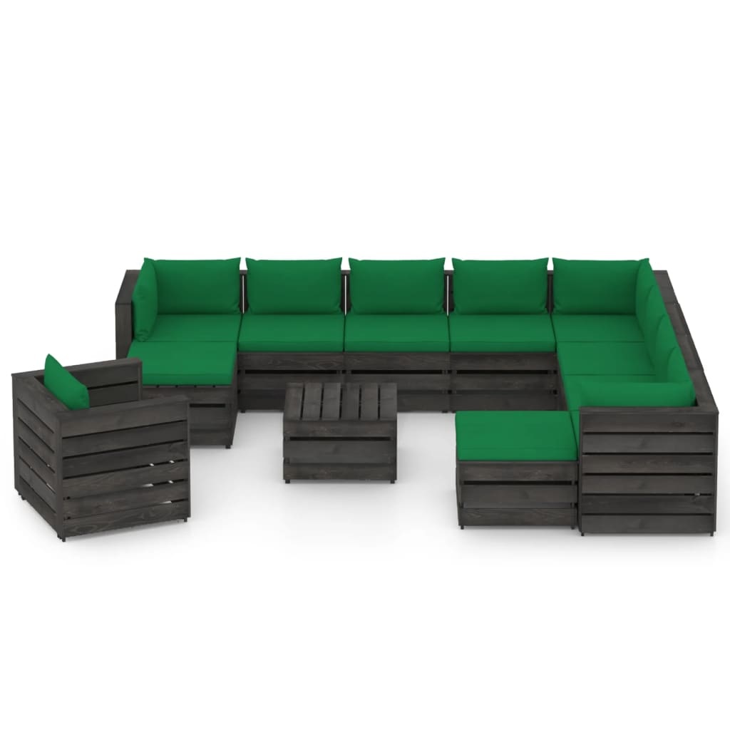 VidaXL 12-delige Loungeset met kussens grijs geïmpregneerd hout