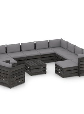 VidaXL 12-delige Loungeset met kussens grijs geïmpregneerd hout
