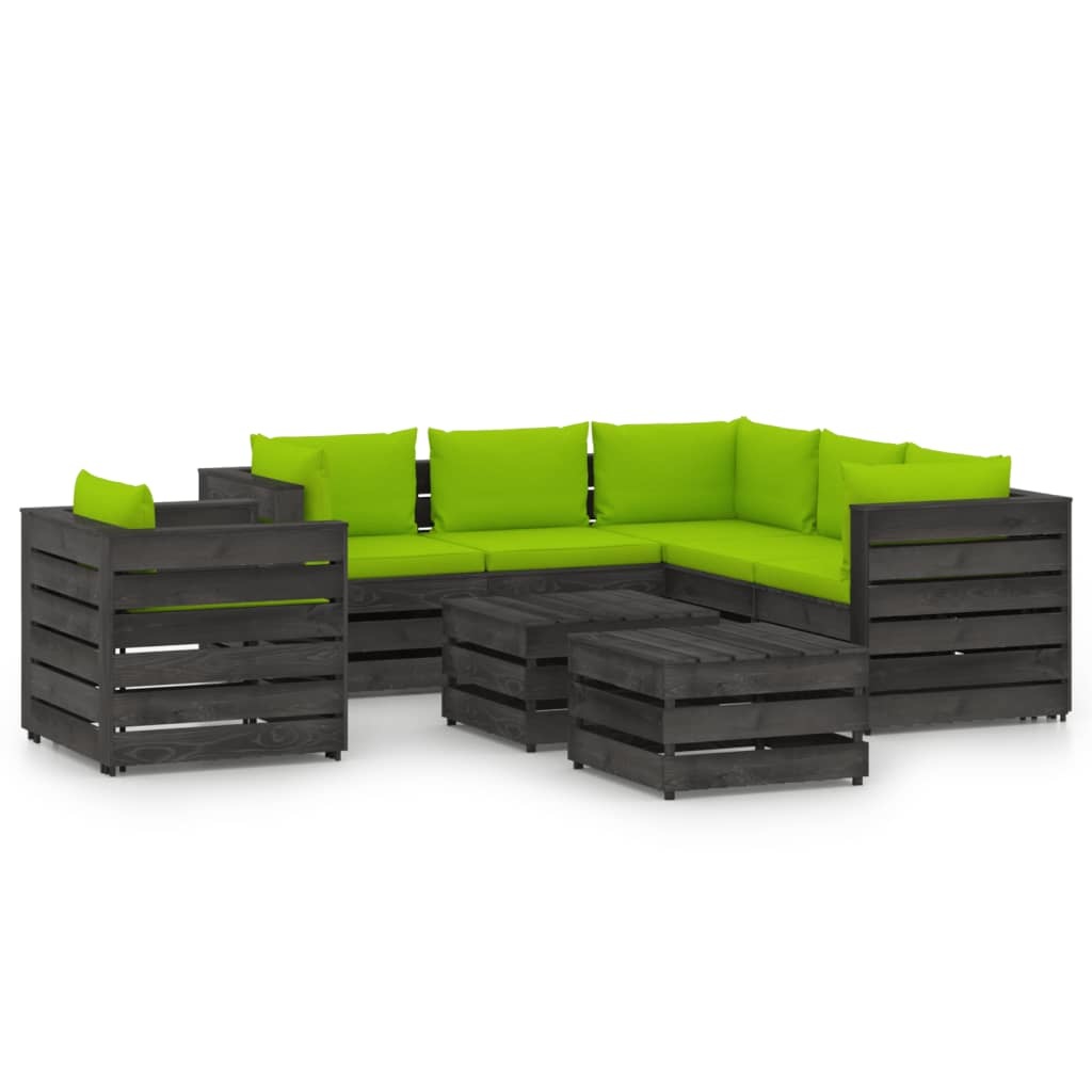 vidaXL 8-delige Loungeset met kussens grijs geïmpregneerd hout