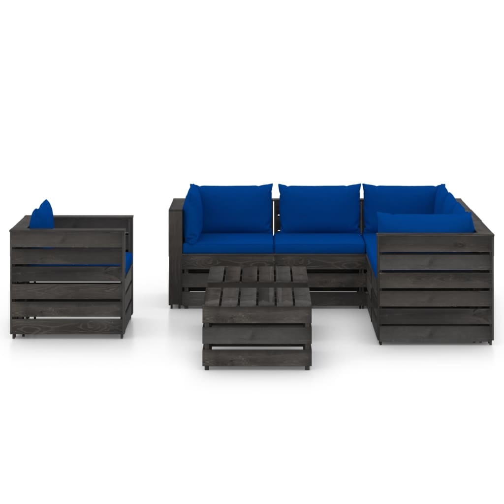 VidaXL 8-delige Loungeset met kussens grijs geïmpregneerd hout