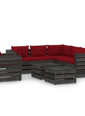 VidaXL 8-delige Loungeset met kussens grijs geïmpregneerd hout
