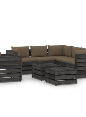 VidaXL 8-delige Loungeset met kussens grijs geïmpregneerd hout