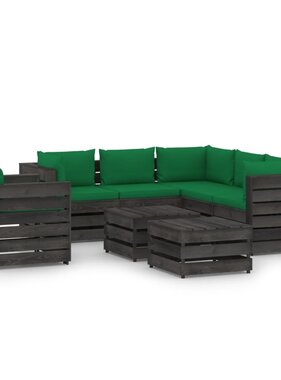 VidaXL 8-delige Loungeset met kussens grijs geïmpregneerd hout