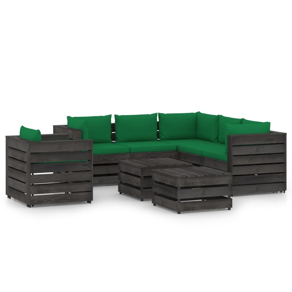 VidaXL 8-delige Loungeset met kussens grijs geïmpregneerd hout
