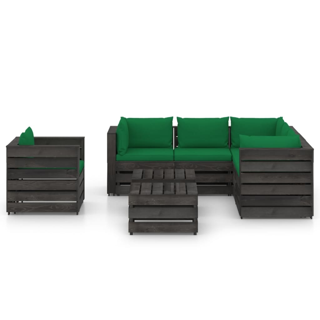 VidaXL 8-delige Loungeset met kussens grijs geïmpregneerd hout