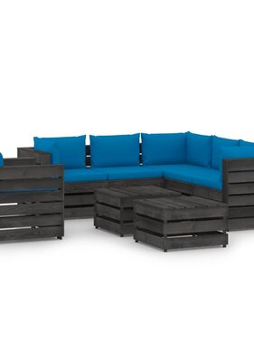 VidaXL 8-delige Loungeset met kussens grijs geïmpregneerd hout