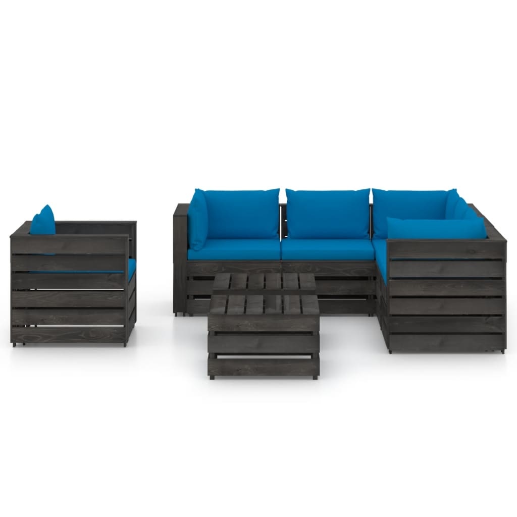 VidaXL 8-delige Loungeset met kussens grijs geïmpregneerd hout