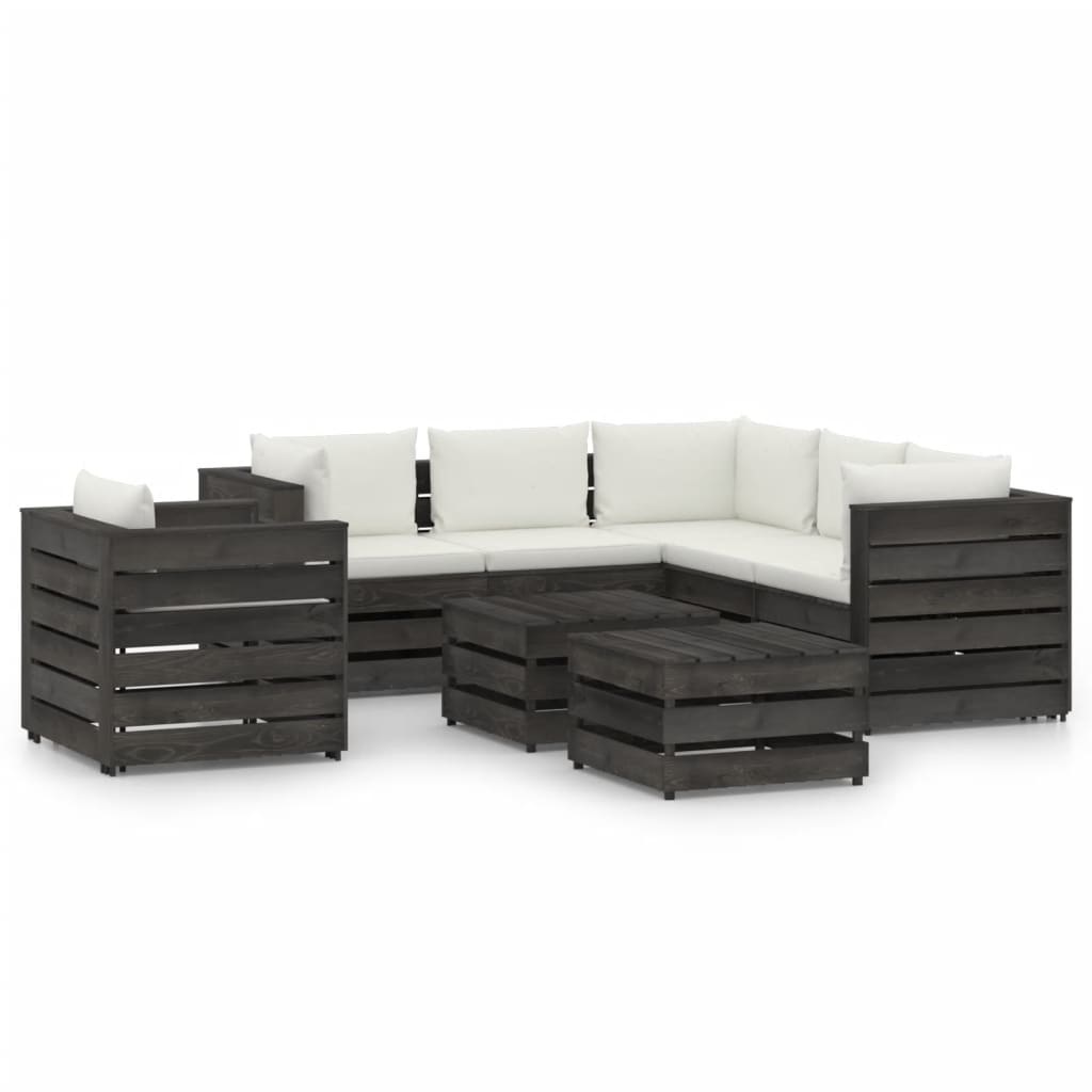 vidaXL 8-delige Loungeset met kussens grijs geïmpregneerd hout