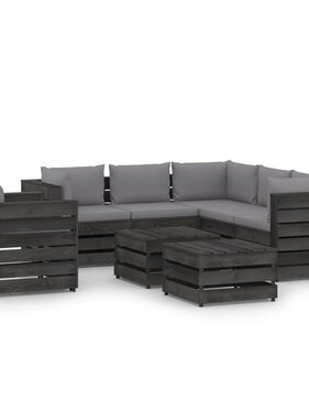 VidaXL 8-delige Loungeset met kussens grijs geïmpregneerd hout