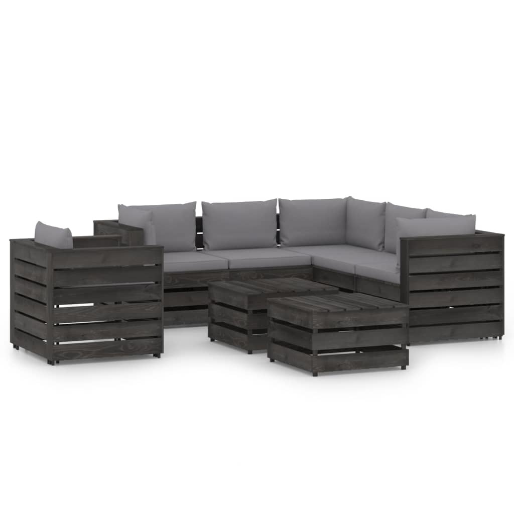 VidaXL 8-delige Loungeset met kussens grijs geïmpregneerd hout