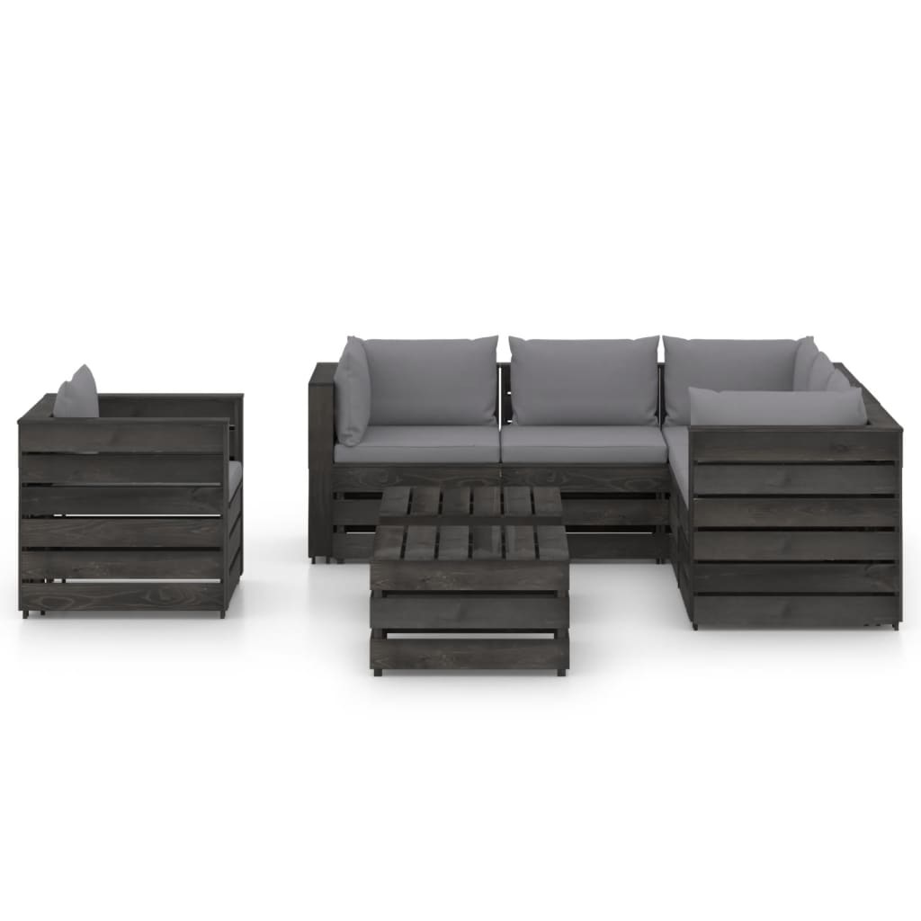 VidaXL 8-delige Loungeset met kussens grijs geïmpregneerd hout
