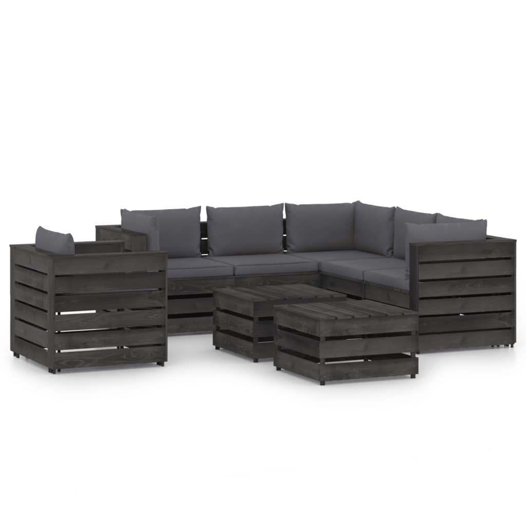 VidaXL 8-delige Loungeset met kussens grijs geïmpregneerd hout