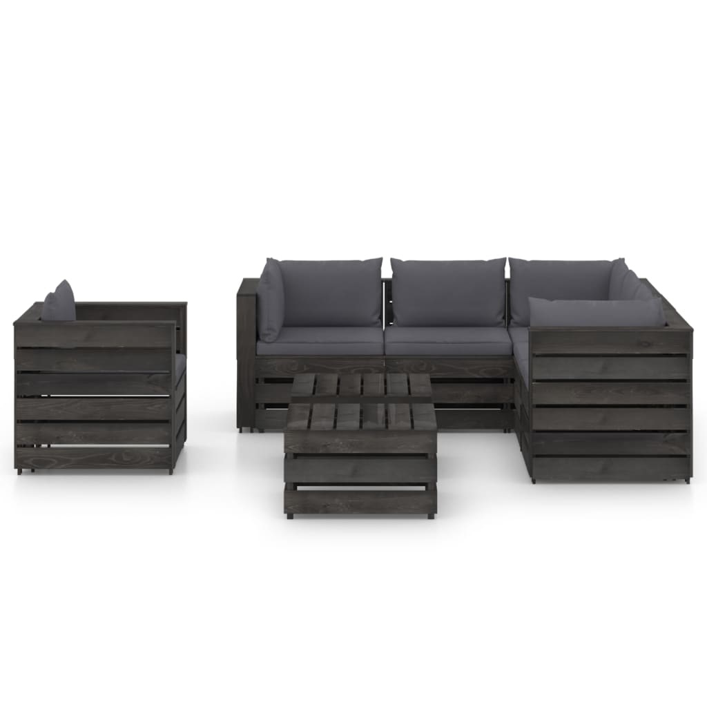 VidaXL 8-delige Loungeset met kussens grijs geïmpregneerd hout