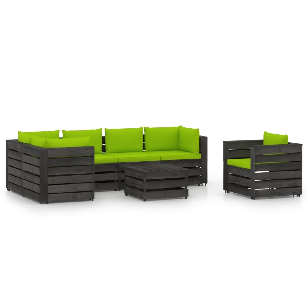 VidaXL 7-delige Loungeset met kussens grijs geïmpregneerd hout