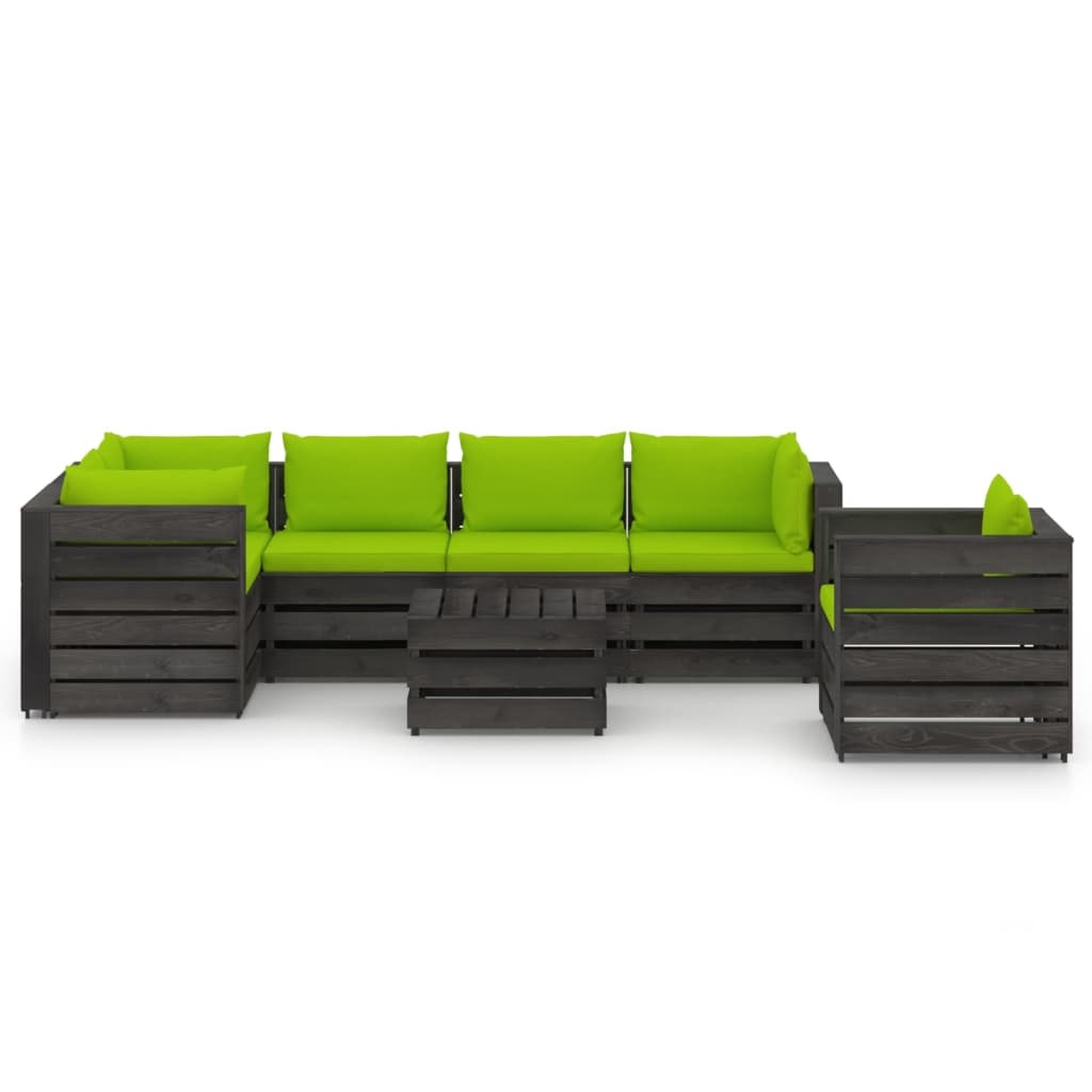 VidaXL 7-delige Loungeset met kussens grijs geïmpregneerd hout