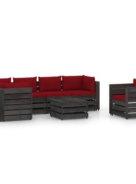 VidaXL 7-delige Loungeset met kussens grijs geïmpregneerd hout