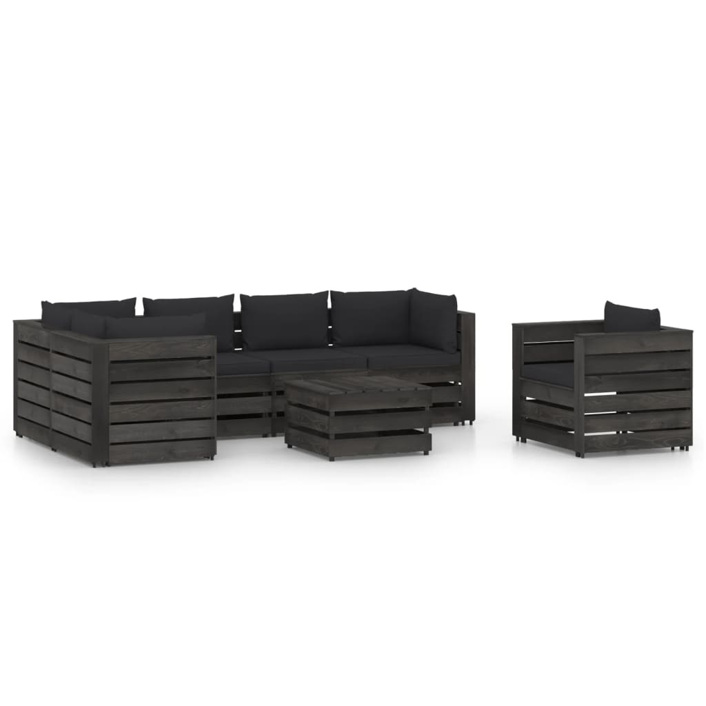 VidaXL 7-delige Loungeset met kussens grijs geïmpregneerd hout