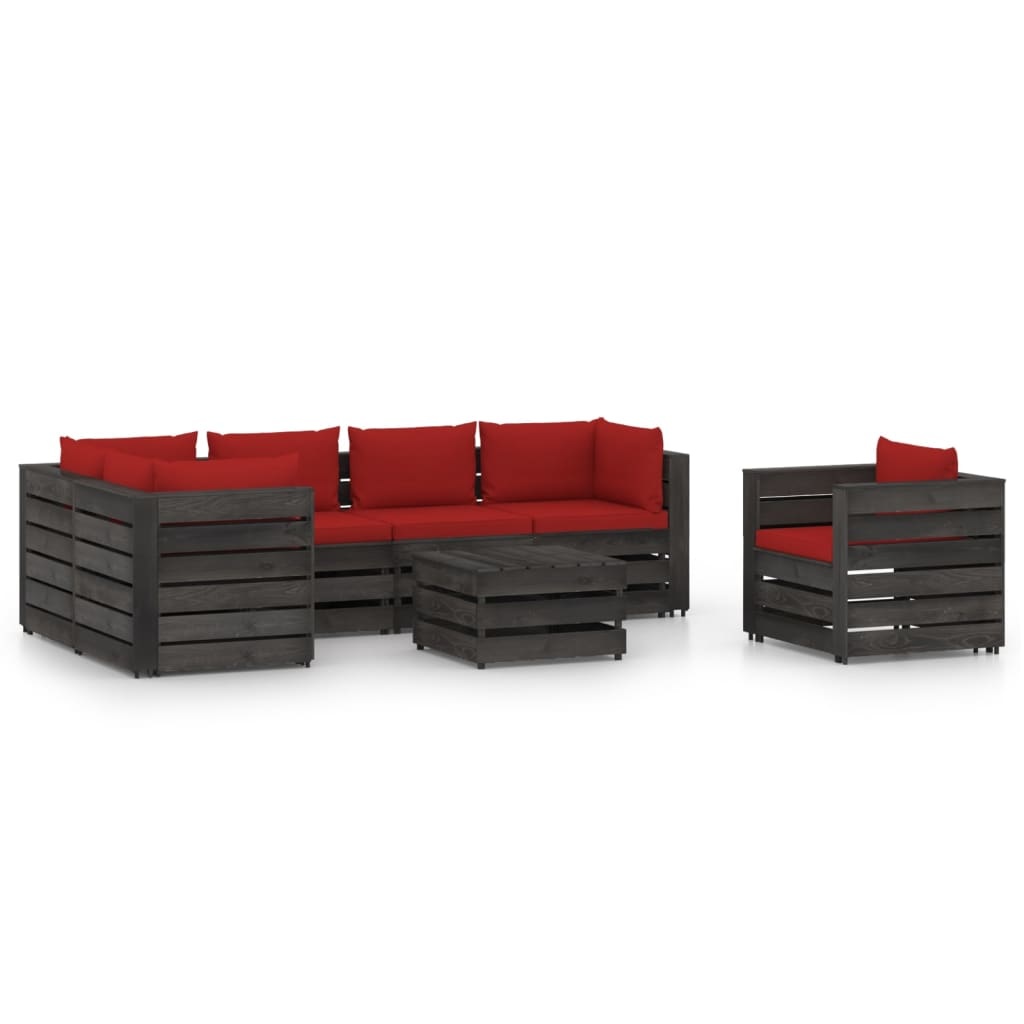 VidaXL 7-delige Loungeset met kussens grijs geïmpregneerd hout