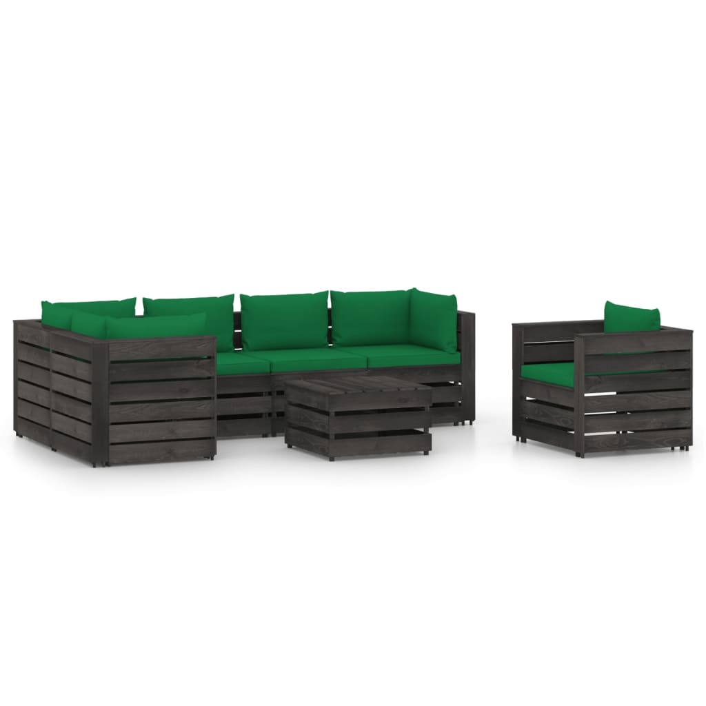 VidaXL 7-delige Loungeset met kussens grijs geïmpregneerd hout