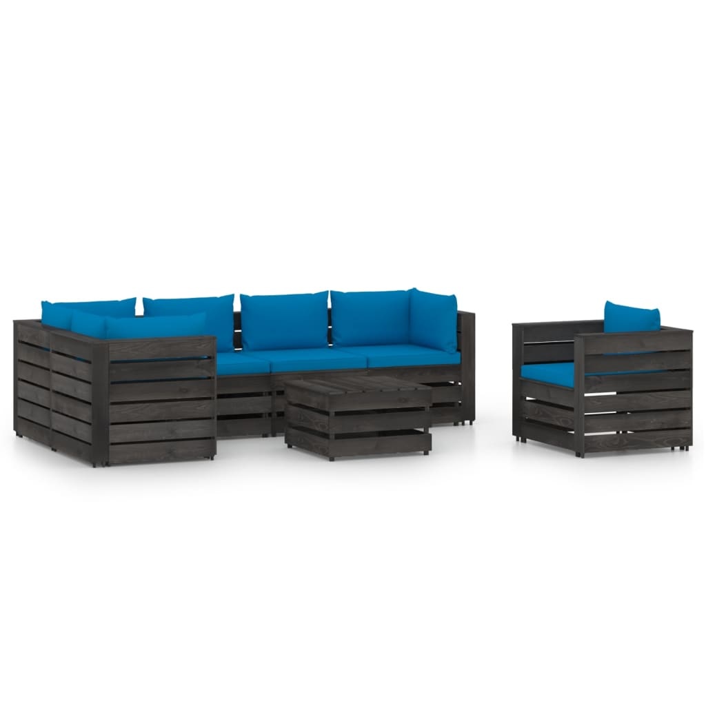 VidaXL 7-delige Loungeset met kussens grijs geïmpregneerd hout