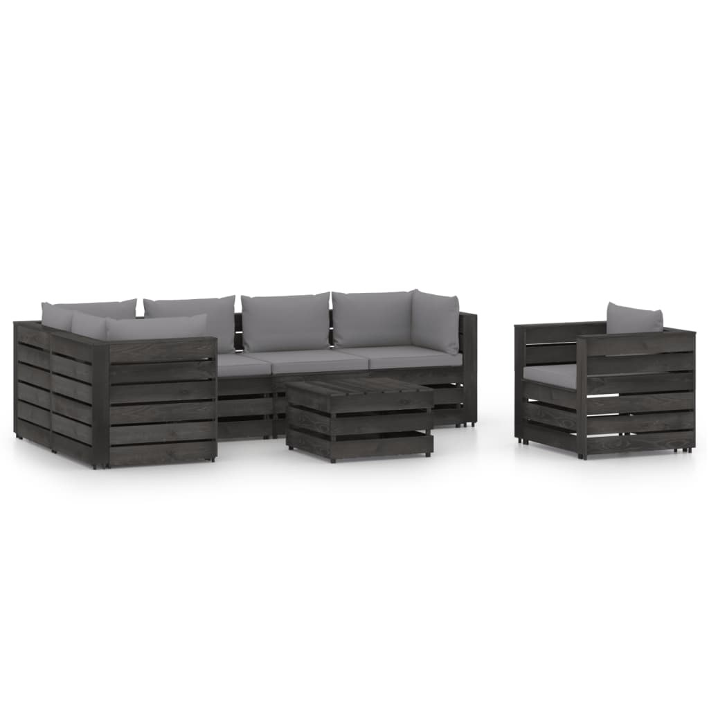 VidaXL 7-delige Loungeset met kussens grijs geïmpregneerd hout