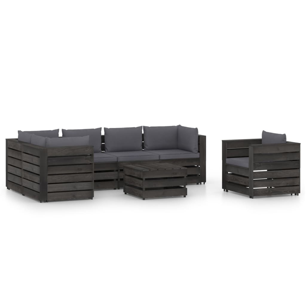 VidaXL 7-delige Loungeset met kussens grijs geïmpregneerd hout