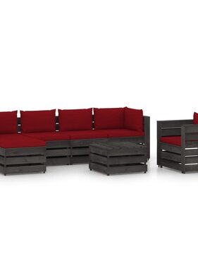 VidaXL 7-delige Loungeset met kussens grijs geïmpregneerd hout