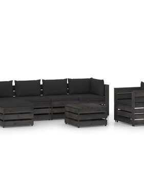 VidaXL 7-delige Loungeset met kussens grijs geïmpregneerd hout