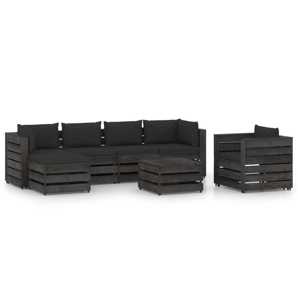 VidaXL 7-delige Loungeset met kussens grijs geïmpregneerd hout