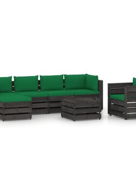 VidaXL 7-delige Loungeset met kussens grijs geïmpregneerd hout