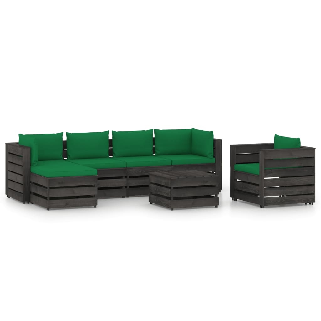 VidaXL 7-delige Loungeset met kussens grijs geïmpregneerd hout