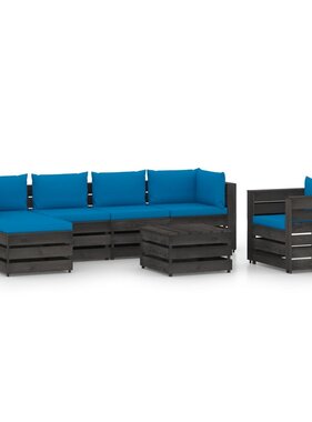 VidaXL 7-delige Loungeset met kussens grijs geïmpregneerd hout