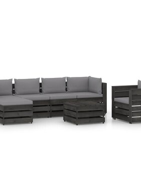 VidaXL 7-delige Loungeset met kussens grijs geïmpregneerd hout