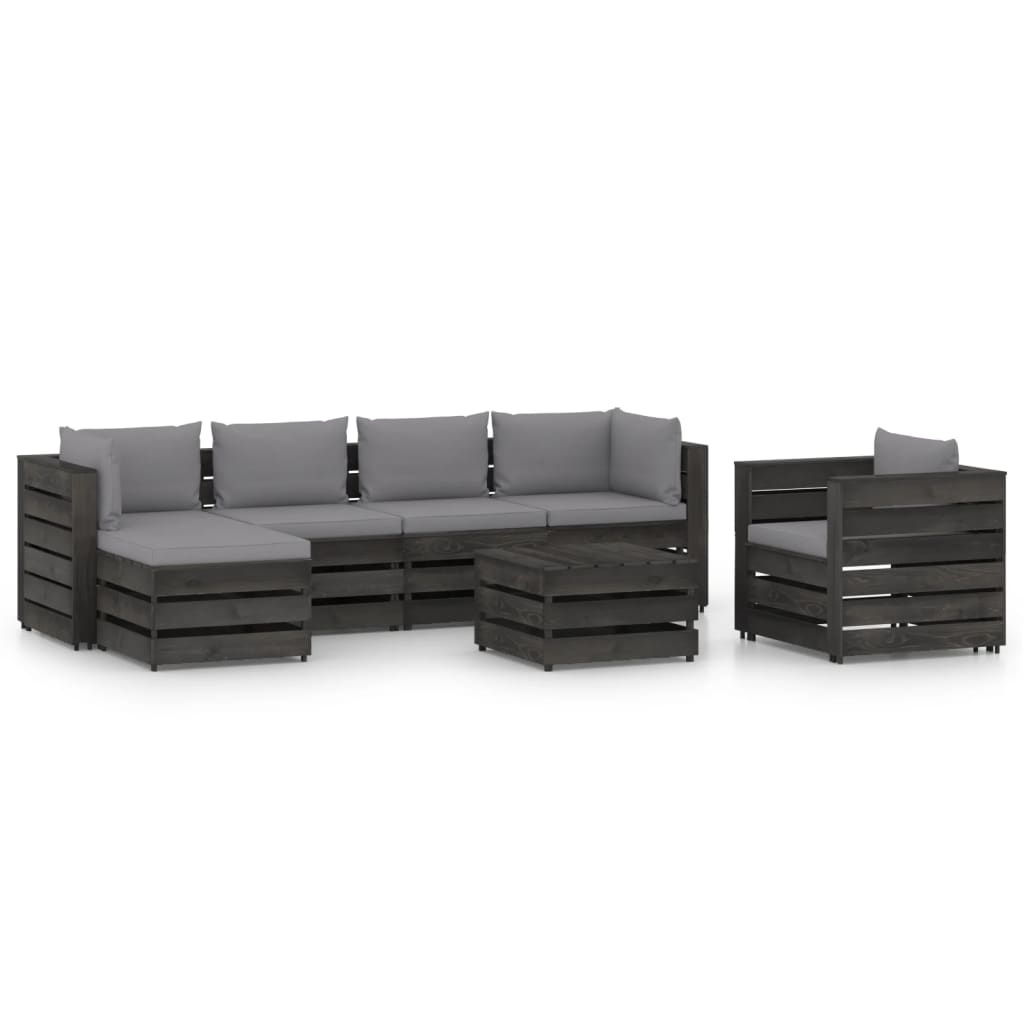 VidaXL 7-delige Loungeset met kussens grijs geïmpregneerd hout