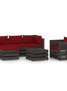 VidaXL 6-delige Loungeset met kussens grijs geïmpregneerd hout