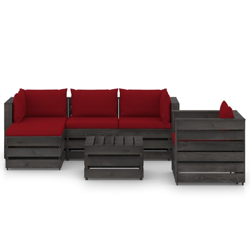 VidaXL 6-delige Loungeset met kussens grijs geïmpregneerd hout