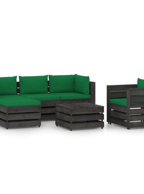 VidaXL 6-delige Loungeset met kussens grijs geïmpregneerd hout