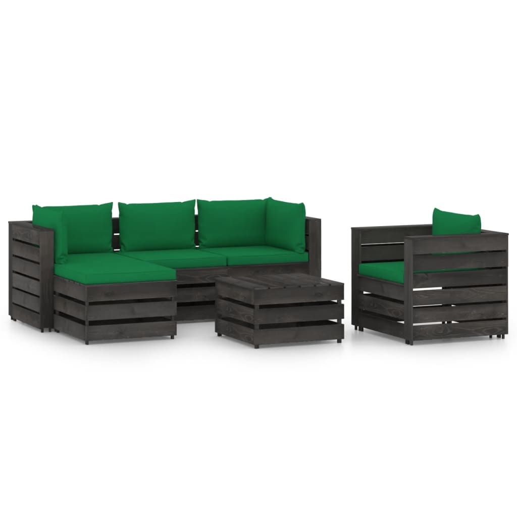 VidaXL 6-delige Loungeset met kussens grijs geïmpregneerd hout