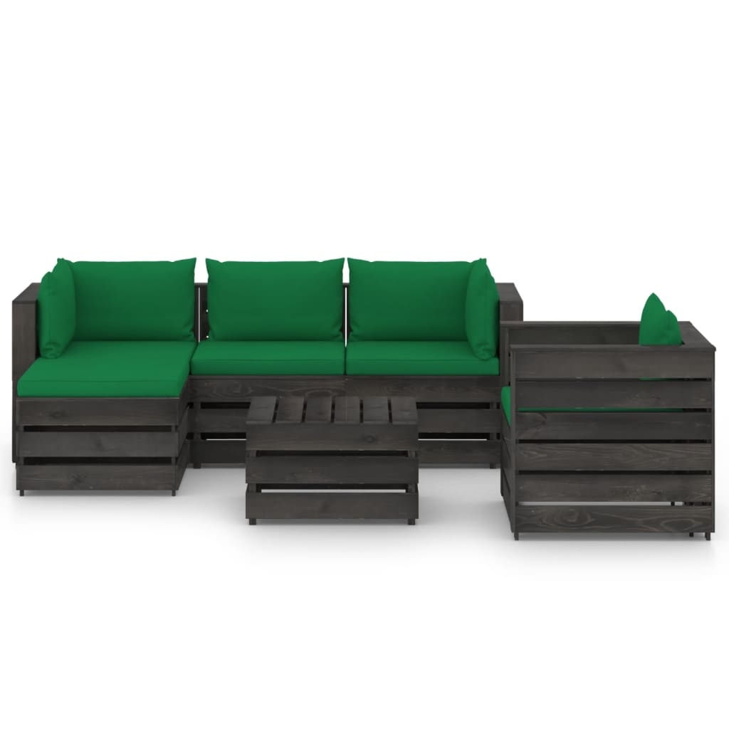 VidaXL 6-delige Loungeset met kussens grijs geïmpregneerd hout