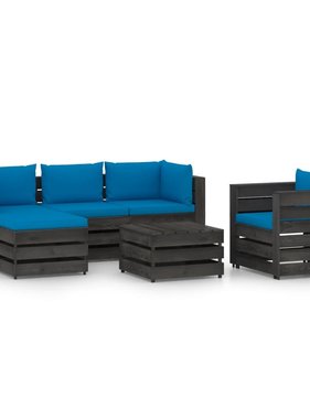 VidaXL 6-delige Loungeset met kussens grijs geïmpregneerd hout