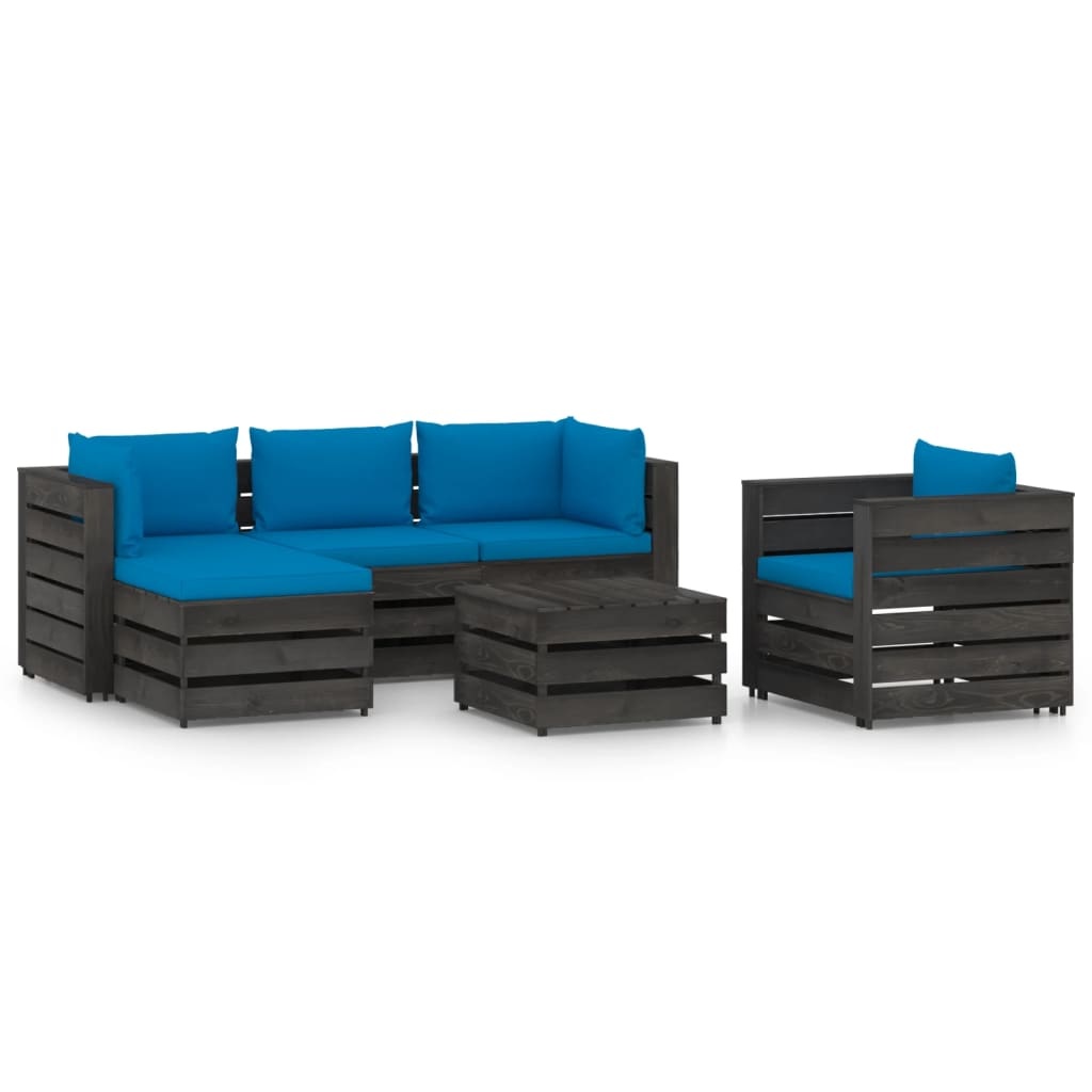 VidaXL 6-delige Loungeset met kussens grijs geïmpregneerd hout